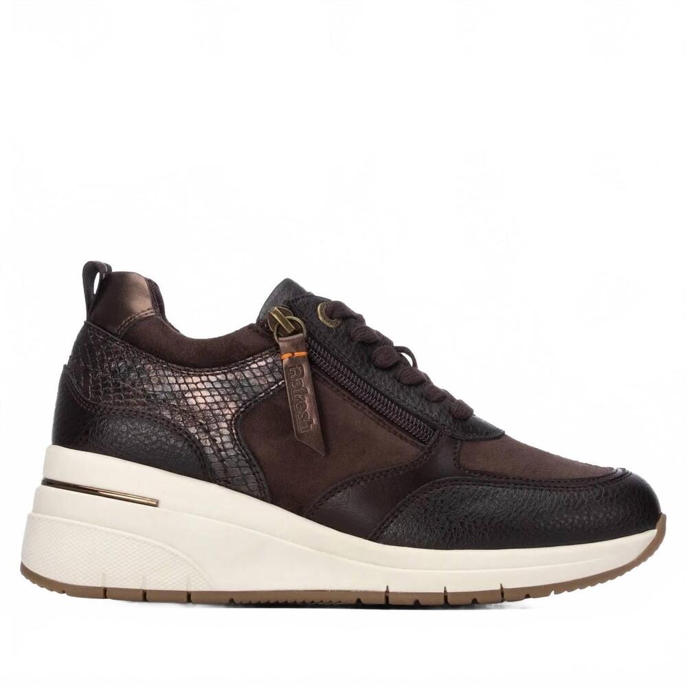 NEW REFRESH women's casual wedge sneakers in brown